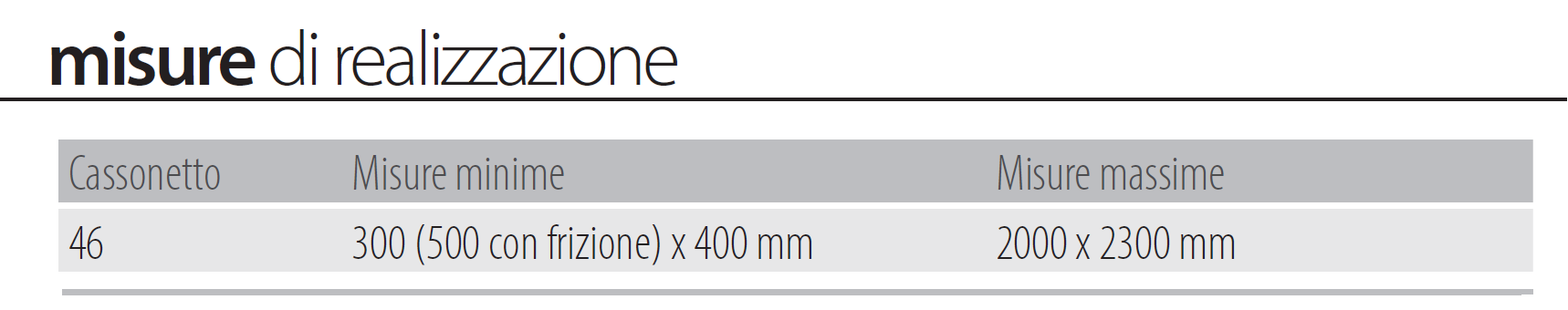 Misure realizzazione alba